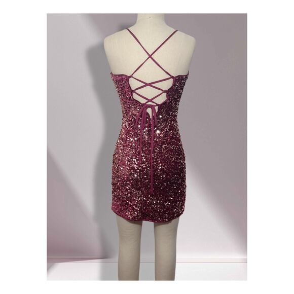 Lulus Perfect Sparkle Mauve Sequin Lace-Up Mini Dress Size S - Picture 2 of 2